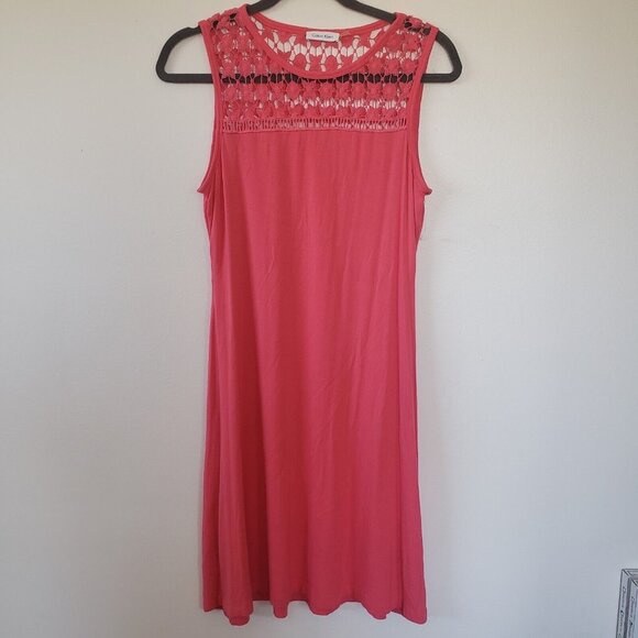 Calvin Klein Dresses & Skirts - Calvin Klein Dress 8 Pink Crochet Midi Sheath  Boho Stretch